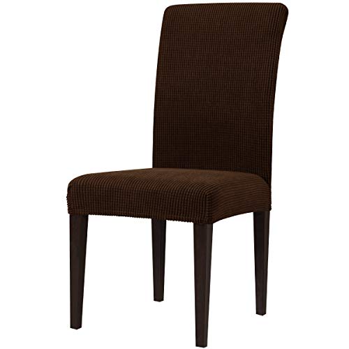 subrtex Funda de Silla Poliéster Elástica Cubierta de Asiento Forro de Silla Doméstica Comedor (2 Piezas, Café Oscuro)