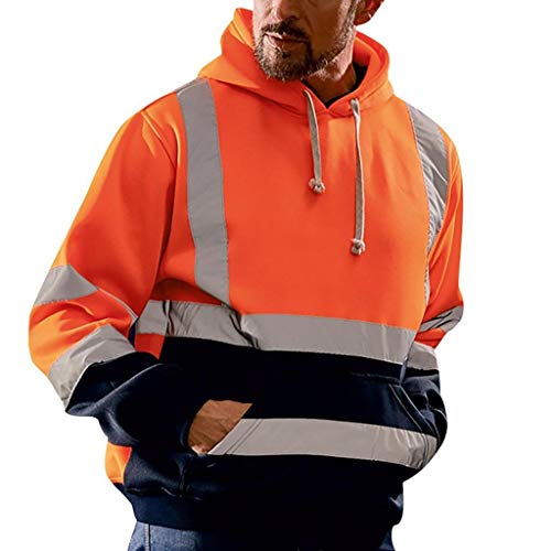 Sudaderas con Capucha Hombres SHOBDW Liquidación Venta Ropa de Trabajo en la Carretera High Visibility Tira Reflectante Manga Larga Tops Blusa Abrigos Hombre Invierno Tallas Grandes(Naranja,5XL)