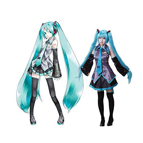 SUNKEE Vocaloid,Hatsune Miku Cosplay Disfraz +120cm Peluca, Tamaño M (Altura 158-163 cm, Peso 45-50 kg)