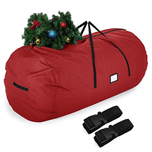 Sunkorto Bolsa Organizadora para Árboles de Navidad, Funda Grande Guardar Árboles Navideños Adornos Festivos Contenedor de Almacenamiento, 600D Tela Oxford Duradero con Asa, Redondo Rojo 2,7m Arbol