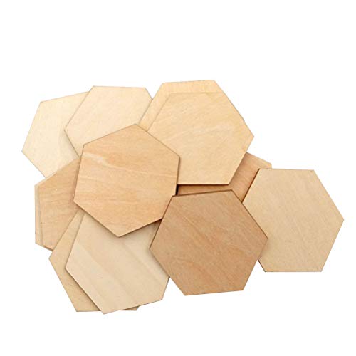 Supvox Hayas de madera piezas hexagonales adornos diy artesanía losas decoraciones 60mm 50 unids