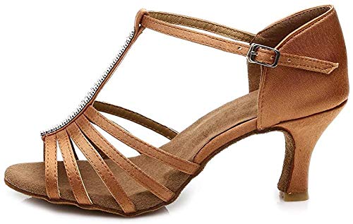 SWDZM Mujer Zapatos de Baile/Estándar de Zapatos de Baile Latino Satén Ballroom modelo-ES-227 Marrón 37 EU