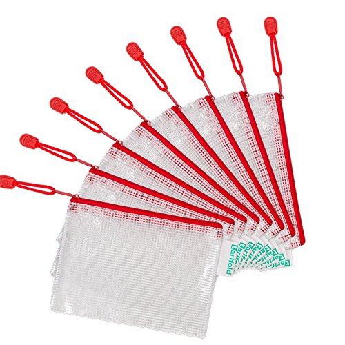 Tarifold Es 509063 - Pack 8 Carpetas plástico transparentes DIN A6, Bolsas Zipper porta mascarilla, tickets, tarjetas, bolsas multiusos con cierre cremallera, color rojo (Pack 8 u.)