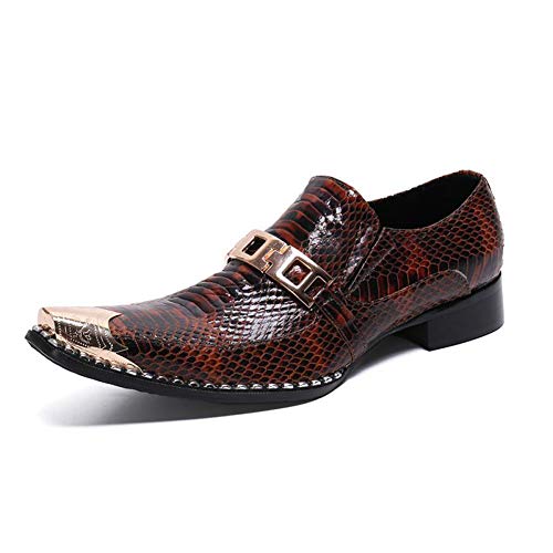 TAZAN Hombre Moda Zapatos De Cuero Señaló Boda Patrón De Cocodrilo Negocios Calzado Vestir Derby 2019 Zapatos De Vestir Formal Oxford Clásico Para Marron 37-46,Brown,42