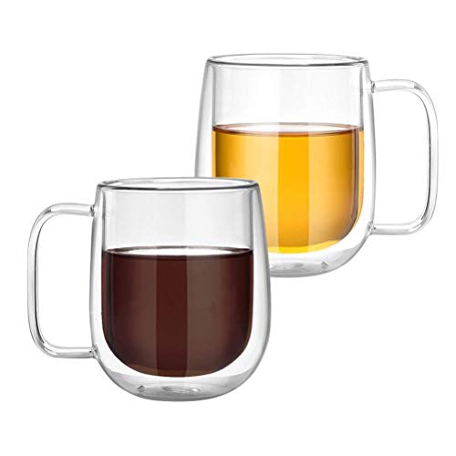 Tebery - Juego de 2 tazas de café de doble pared con aislamiento térmico y asa para té, latte, capuchino, espresso (250 ml)