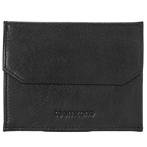 Teemzone RFID Cartera Tarjetero Pequeña de Piel Billetera Monedero Minimalista Negro