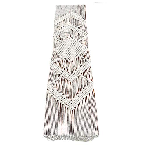 Tejida A Mano - Camino De Mesa De Macramé Camino De Macramé Boho Decoración De Boda Ropa De Cama Bufanda | Color Blanco Crudo