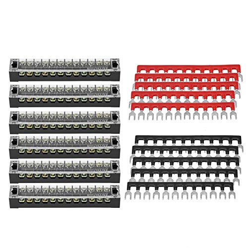 Tira de terminal de tornillo con fila doble 6 posiciones 600 V 15 A + 24 tira de barrera de terminal pre-aislada