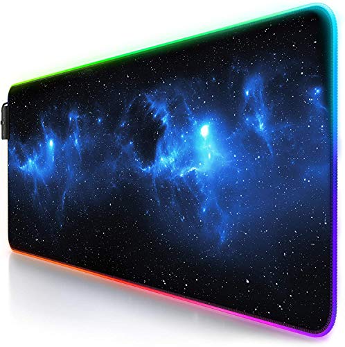 TITANWOLF - Alfombrilla de ratón Gaming RGB - Mouse Pad 800x300 mm - LED Multicolor 7 Colores - 4 Modos de Efectos - Mejora Precisión y Velocidad - Superficie Inferior de Goma – Motivo Space