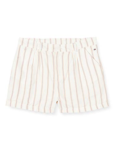 Tommy Hilfiger Fluro Stripe Shorts Short, Blanco (White/Melon 0fa), 8-9 años (Talla del Fabricante: 8) para Niñas