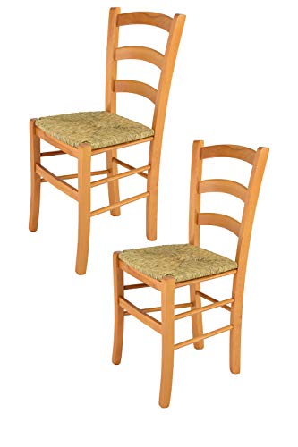 Tommychairs - Set 2 sillas Venice para Cocina y Comedor, Estructura en Madera de Haya Color Miel y Asiento en Paja