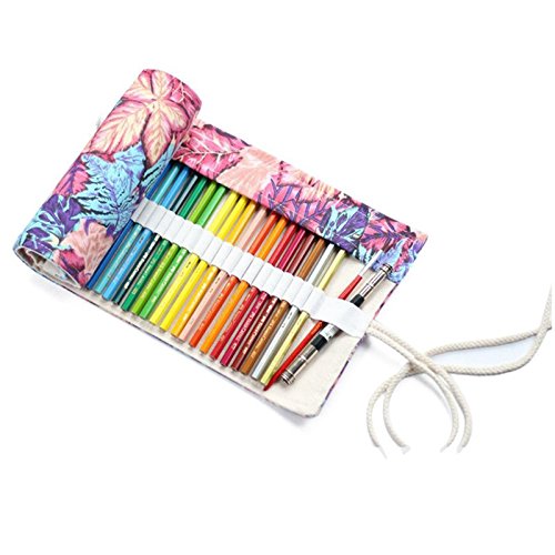 TOOGOO Organizador de rodillo lapiz de color de dibujo de viaje de 72 ranuras multiproposito para artista, Estuche bolsa de lapices para 72 lapices de colores Hoja de arce