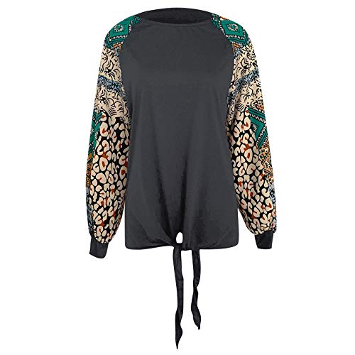 Top Casual de Manga Larga con Costuras con Estampado de Leopardo de Moda de Invierno para Mujer Camiseta blusaYANFANG