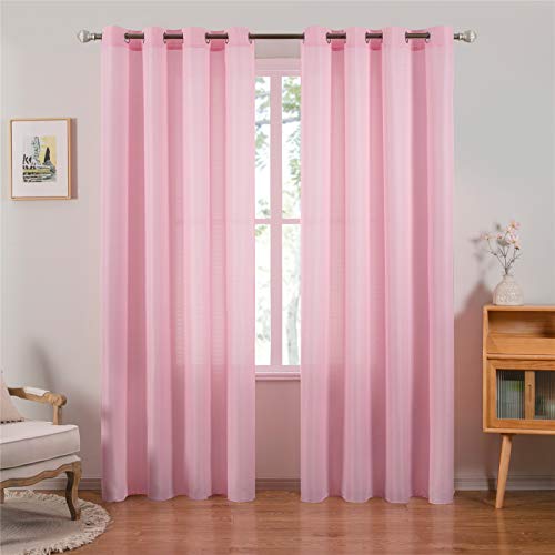 Topfinel 2 Piezas Cortina Translucida Habitacion Salon Visillo Lino Vertical Semitransparente para Ventanas Dormitorio Cocina Sala de Estar con Ojales 140x260cm Rosa