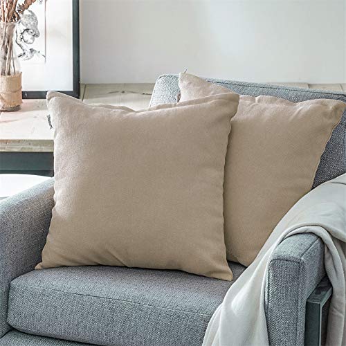 Topfinel Juego 2 Fundas Cojines Cama Sofas de Chenilla Algodón Lino Duradero Almohadas Decorativa de Color sólido para Sala de Estar, sofás, Camas, sillas Dormitorio Jardín Coche 50x50cm Caqui