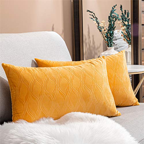 Topfinel Juego de 2 Cojines Fundas Decorativa Terciopelo Hogar Almohadas Fundas Estampado para Cama Sofás Silla Sala de Estar Dormitorio Sala de Estudio Jardín Coche 40x60cm Amarillo