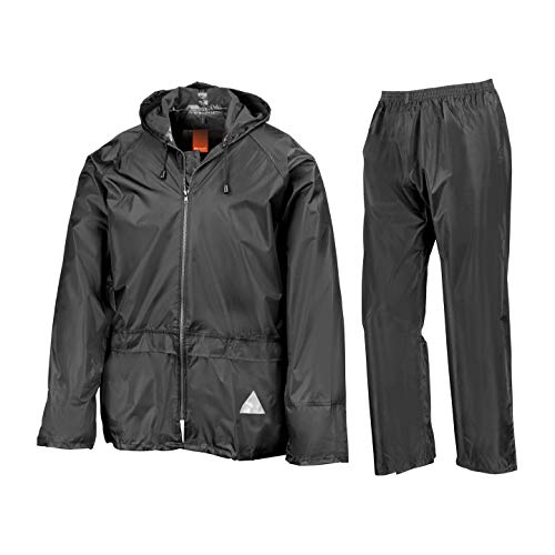 Traje de agua de dos piezas - Pantalón y Chaqueta + Bolsa [ StormDri 2000 Tech ] Pro Chubasquero Impermeable 3M Scotchlite Reflectante - Result (XL, Negro)