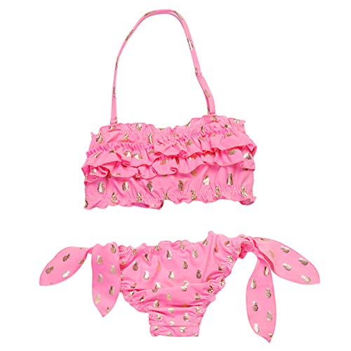 Traje de baño de 2 Piezas para niñas y niños Traje de baño de Bikini con Estampado de piña de Encaje Laminado con Pastel Rosa