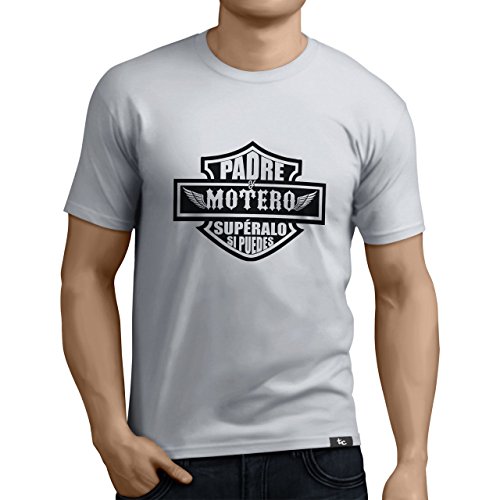 Tuning Camisetas - Camiseta Divertida para Hombre - Modelo PadreMotero, Color Blanco- Talla L (0282-Blanco-Padre-Motero-L)