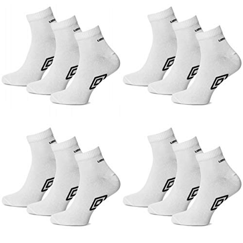 UMBRO Calcetines Quaters, 12 pares, 4 paquetes de 3 unidades, unisex, talla 39-42, ventilación perfecta y un corte cómodo.