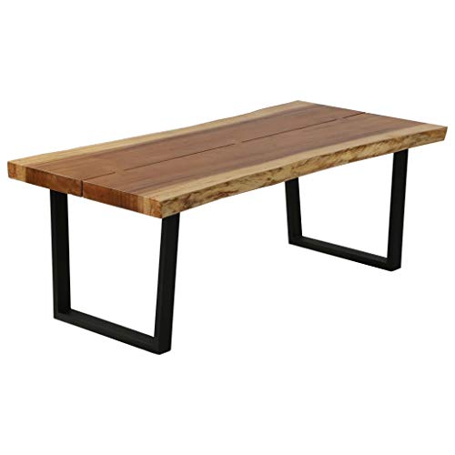 UnfadeMemory Mesa de Centro con Bordes Irregulares,Mesita Café,Estilo Rústico y Industrial,2 Superficies Separadas Conectadas con 3 Articulaciones de Mariposa,Madera Maciza de Suar,102x56x41cm