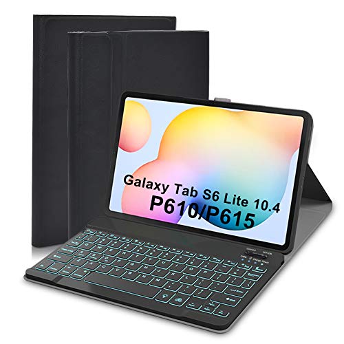 Upworld Funda con teclado retroiluminado para Samsung Galaxy Tab S6 Lite de 10,4 Tablet 2020 (SMP610/P615) 7 colores luz desmontable teclado inalámbrico con cubierta de PU para Samsung Tab S6 Lite10.4