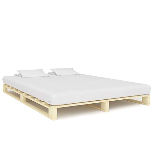 vidaXL Madera Maciza de Pino Estructura de Cama de Palés Mobiliario Casa Clásica Práctica Cómoda Moderna Robusta y Duradera Sin Colchón 140x200cm