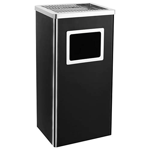 vidaXL Papelera con Cenicero Acero Cubo Basura Contenedor Útil Diseño Elegante Funcional Sofisticado Insertos Extraíbles Robusto Negro Capacidad 45L