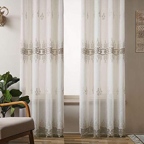 Viste tu hogar Pack 4 Cortina Decorativa con Diseño Bordado Semi Translucida, Estilo Simple y Elegante, para Salón, Habitación y Dormitorio, 4 Piezas, 145X260 CM, Estampado con Color Beige