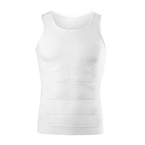 Vobony Camiseta de Tirantes para Hombre Deportiva Camiseta Básica Sin Mangas de Algodón Cómodo Transpirables Chaleco de Fitness Gym Tank Top (Blanco, XL-para 130-145kg de Peso)