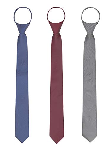 WANYING Corbata estrecha informal de negocios con cremallera (Paquete de 3) para hombre 48cm de largo Azul Oscuro y burdeos y Gris Oscuro