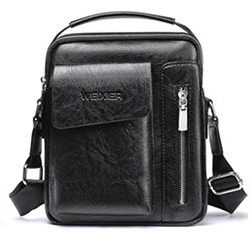 WEIXIER-bagBolso de Mensajero de Cuero para Hombres Bolso de Mensajero Retro Bolso de Hombro Casual Bolso de Mensajero para Hombres Bolso de Hombro de Cuero de PU Hombre Bolso Bandolera,Black+Handbag