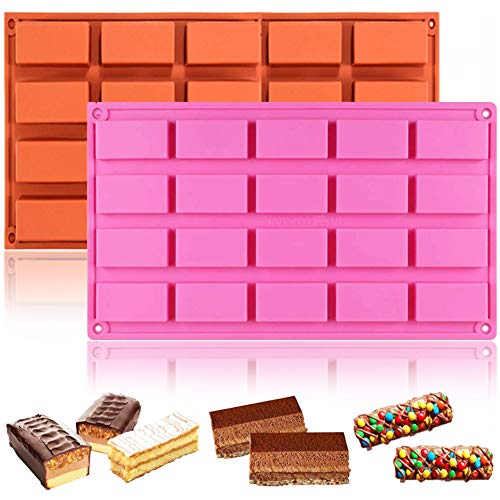 WENTS Molde Rectangular de Silicona 2PCS Molde de Silicona para Hornear, Pasteles, Muffins, jabón Hecho a Mano, Galletas, Chocolate, Cubitos de Hielo, 20 rectángulos