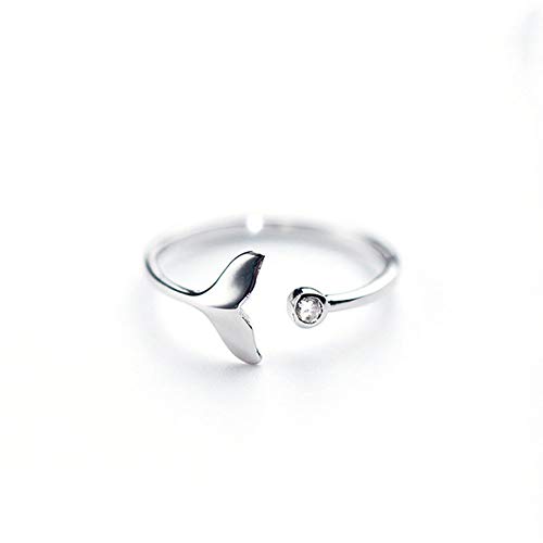 whale Ring S925 Anillo de Cola de Ballena de Plata Esterlina para Mujer, Ajuste de Apertura del Anillo de Encanto