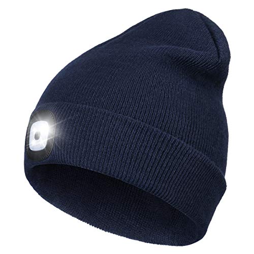 Wmcaps - Gorro de punto LED unisex con luz recargable, ideal para hombres y mujeres azul marino Talla única