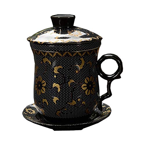 WNN-URG China de Hueso la Taza de café, té de la Tarde Taza de café con platillo, Servicios de té de cerámica, for Regalo, Negro URG