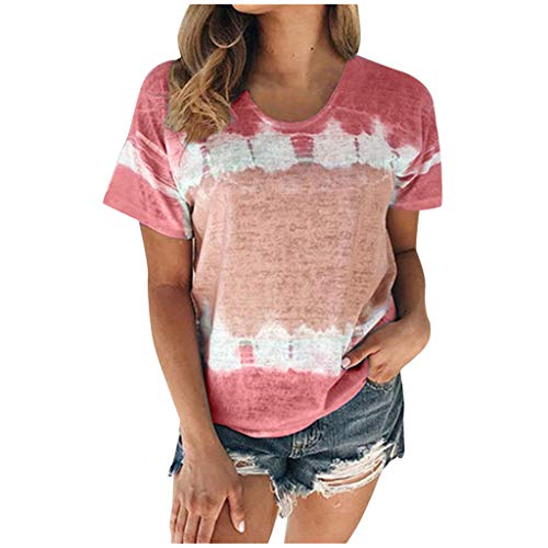 Womteam Camiseta de las mujeres Primavera Verano Casual Top Cuello Redondo Manga Corta Impresión Plus Tamaño Blusa