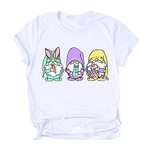 Womteam Camiseta de manga corta para mujer, diseño de Goblin de Pascua, cuello redondo, suelta, blusa de manga corta