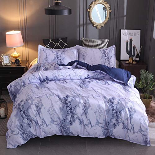 WONGS BEDDING Juego de Funda de edredón de mármol Azul, Reversible, Moderno, Blanco y Azul, con Cremallera, 3 Piezas 200x200cm