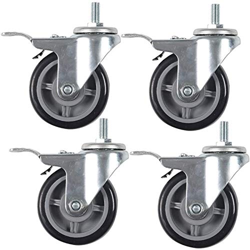 WSWJ Bolt M12x25 Ruedas de Andamios de Andamios, 4pcs Ruedas giratorias con Frenos, Ruedas de Transporte Industrial, Material de Goma Proteger Piso de Madera (Color : 4 Brake, Size : 4in)