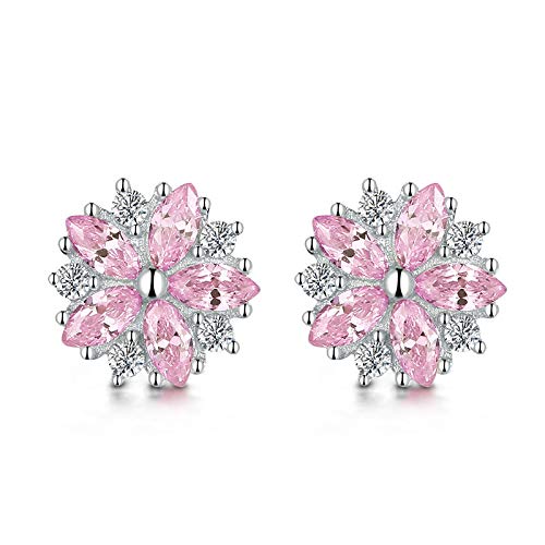 WWWL Arete Snowflake Rosa Cuarzo Mujeres Pendientes 925 Plata joyería Stud Pendientes joyería Compromiso Joyería