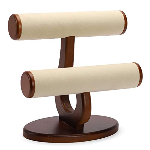 WZ Pantalla Soporte Pulsera 2 Niveles Madera Titular Organizador Joyería Ver Brazaletes Soporte Exhibición Collar con Funda Terciopelo Diseño Elegante (Color : Beige, Size : C)