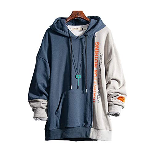 XIAOYAO Hombre Sudadera con Capucha Deportiva Manga Larga Hoodie Camisa de Entrenamiento Casual (Azul + Gris, XXXL （Altura: 180-185 cm Peso: 75-85 kg）)