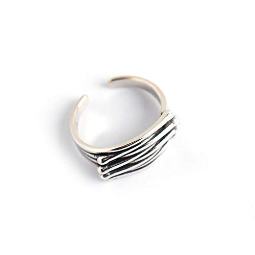 XIXIAO S925 Anillo de Plata Líneas geométricas Coreanas Bobinado Retro Plata tailandesa Índice de afluencia Anillo de Dedo Anillo Damas Accesorios Vintage Plata