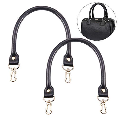 XLKJ 2 Piezas Asa para Bolso, Manualidades, Correa de Hombro de Piel con Ganchos giratorios de Metal para Bolso Bandolera, Bolsa de Mano, 400x14x9-10mm, Negro