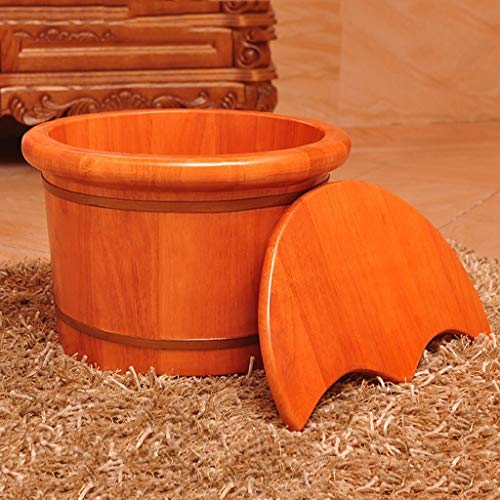 XYFJD 26cm Madera maciza Roble con tapa Baño de pies Barril Lavado de pies Cubo de pies Bañera de pies Pedicura Lavabo de madera Cuenca de pie Sauna de madera Cubo con tapa Para el dolor muscular Aliv