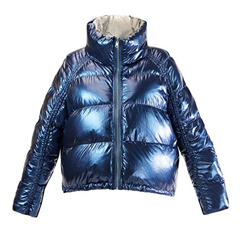 Xzwzhqxs Chaqueta de plumas de pato corto blanco suelto, cuello grueso, estilo informal, para llevar por ambos lados. azul cobalto S