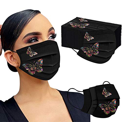 YpingLonk 10/20/50/100pc Unisex Adult Bufanda -Moda Universal Mariposa impresión Lindo elástico Earloop Cuello -21113-07 (una Talla, A-50pc)