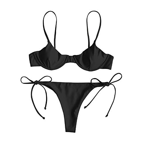 ZAFUL Conjunto de bikini para mujer con aros push-up. Negro M