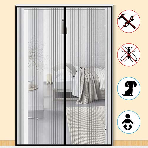 Zalava Mosquitera magnética para puerta de balcón, salón o patio, puerta de 100 x 210 cm, 120 x 240 cm, 160 x 230 cm, fácil de instalar, sin necesidad de taladrar, negro